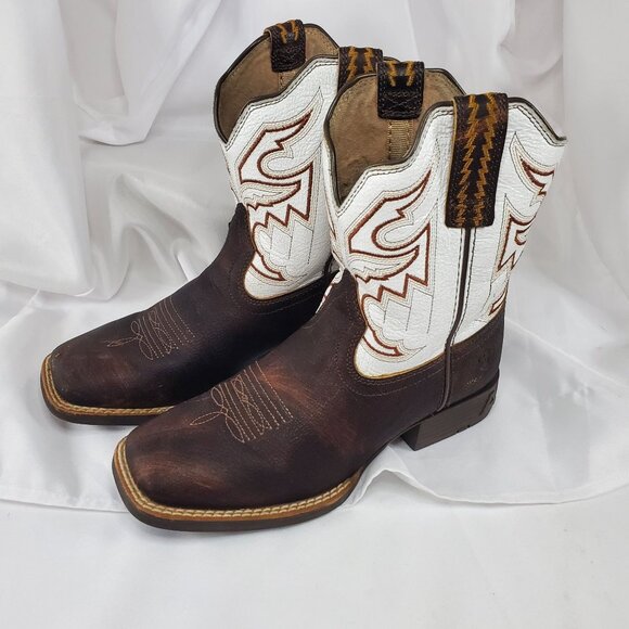 Ariat Kids' Sorting Pen Western Boots Leather Western Boots US 2.5 Brown & White - Picture 1 of 13